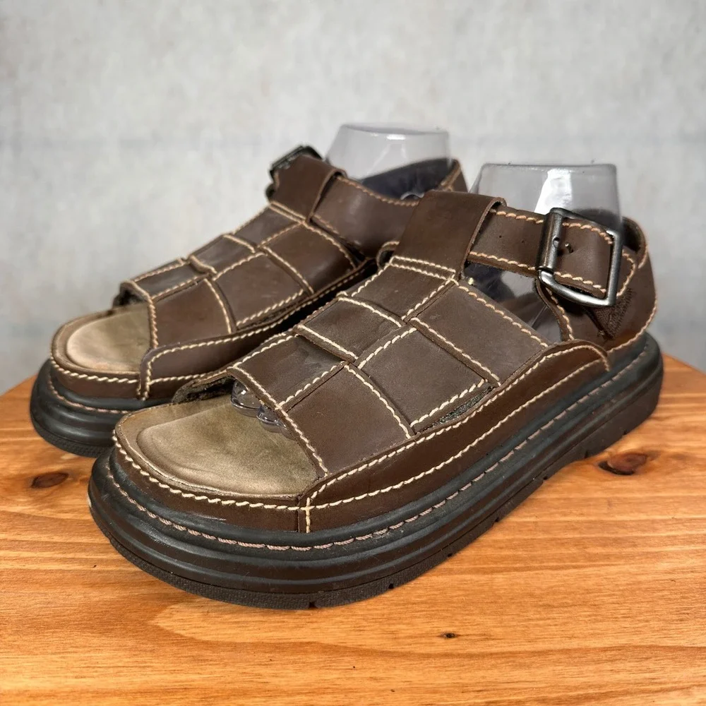 Faded Glory Peninsula 2 Sandals Mens 9.5 Brown Good Chunky Woven Fisherman Lug